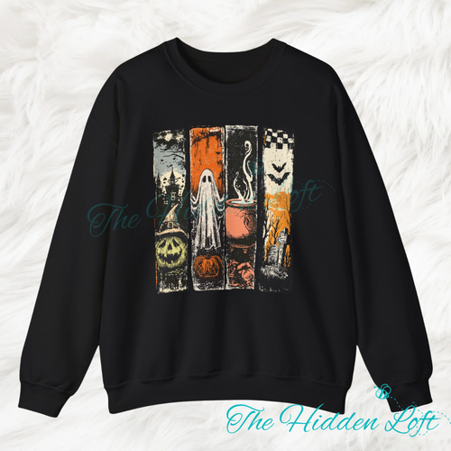 Distressed Halloween Panel Sweatshirt