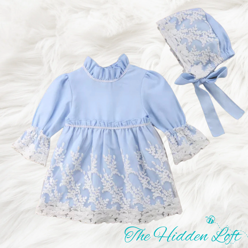 Baby Blue Dress and Bonnet Set