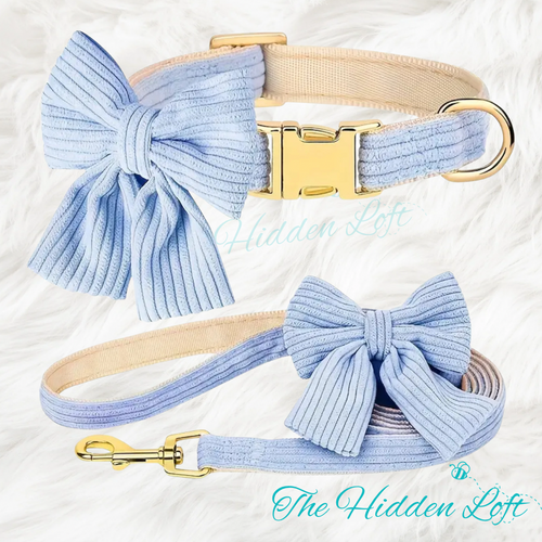 Baby Blue Corduroy Collar and Leash Set