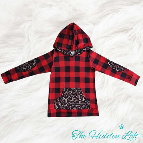 Buffalo Plaid Leopard Hooded Sweatshirt