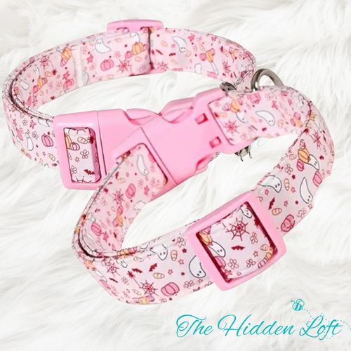 Pink Ghosts & Pumpkins Dog Collar