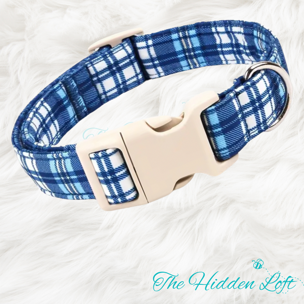 Blue Plaid Dog Collar