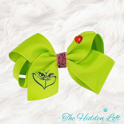 Grinch Face Hair Bow