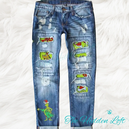Women’s Distressed Grinch Jeans