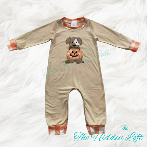 Dog with Pumpkin Romper