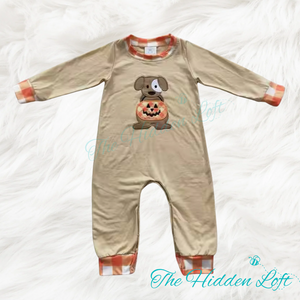 Dog with Pumpkin Romper