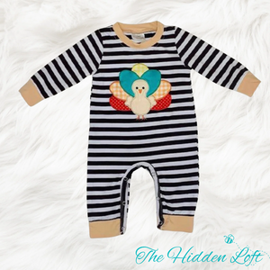 Striped Turkey Baby Romper