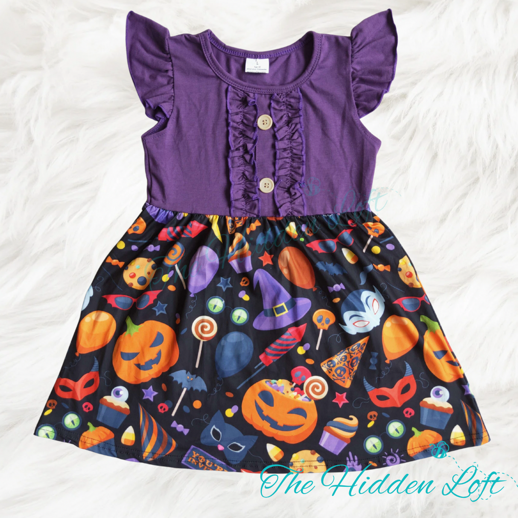 Purple Halloween Print Dress