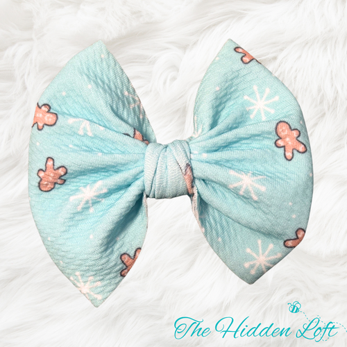 Blue Gingerbread Snowflake Hair Bow