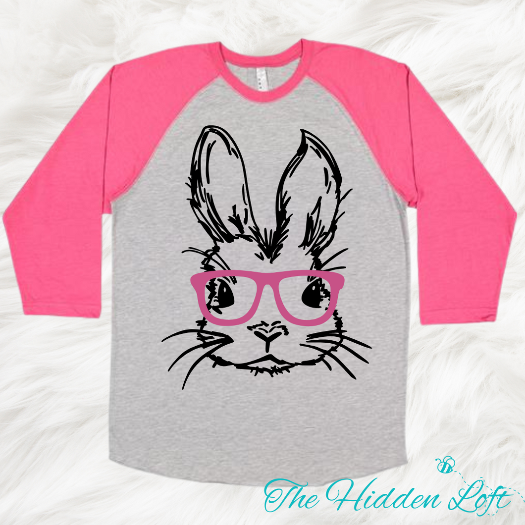 Pink Glasses Bunny Raglan
