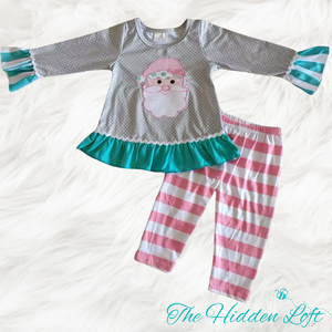 Pink Embroidered Santa Outfit