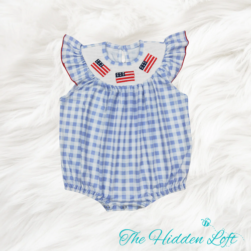 Smocked Flag Baby Romper