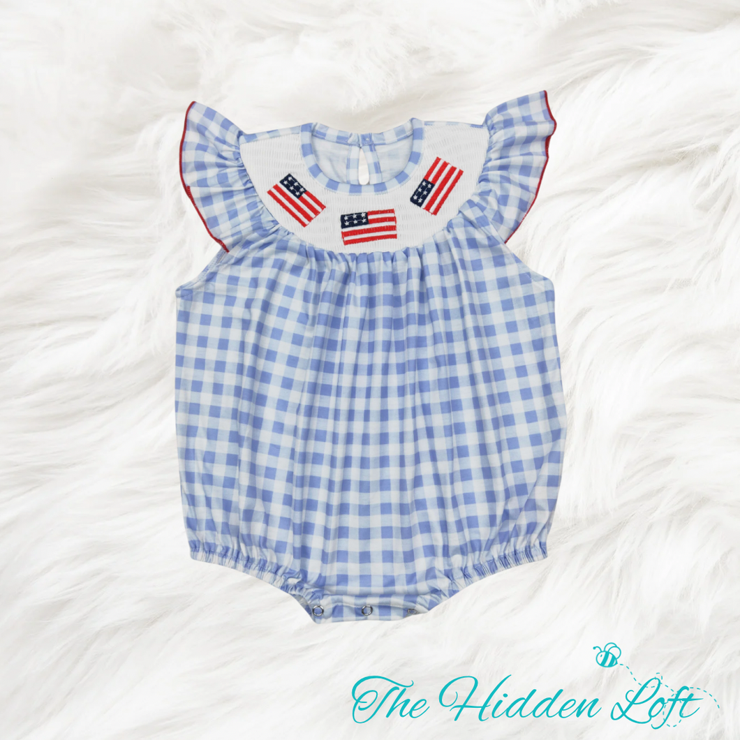 Smocked Flag Baby Romper