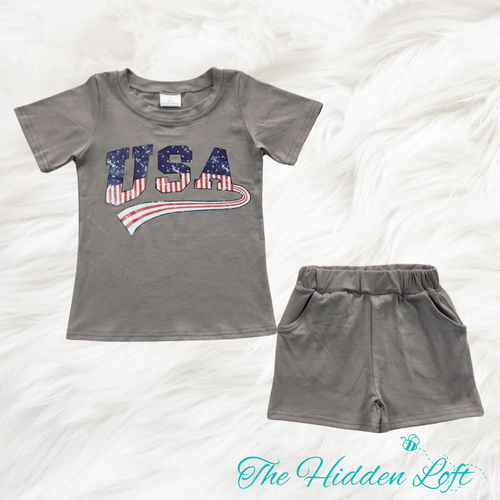 Boy’s USA Grey Shorts Outfit