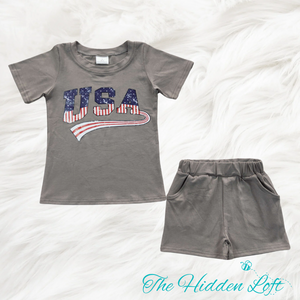 Boy’s USA Grey Shorts Outfit