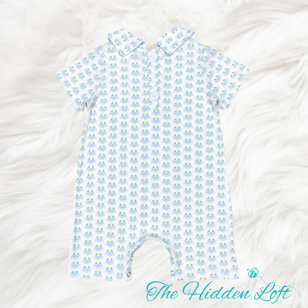 Crab Print Polo Baby Romper