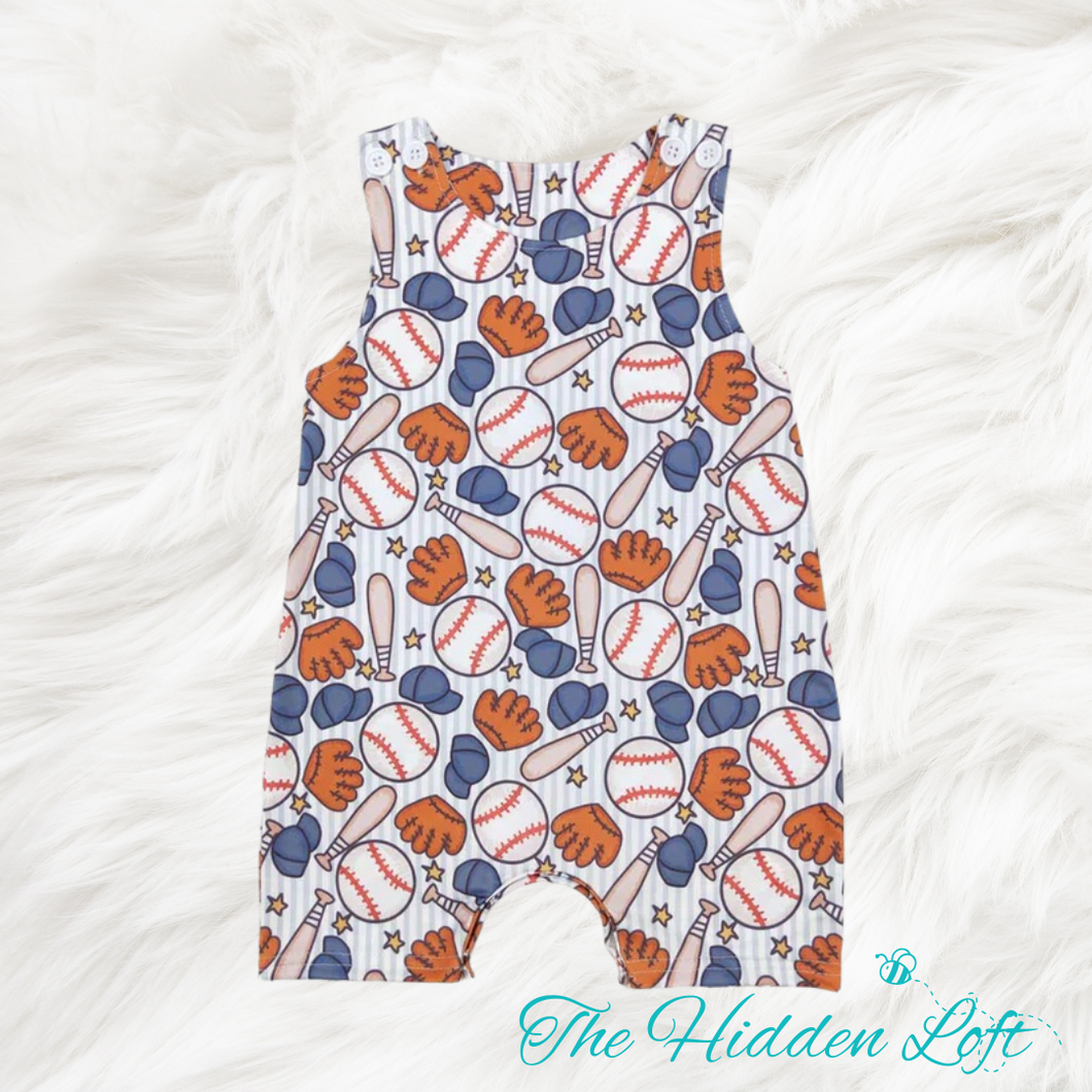 Baseball Print Sleeveless Baby Romper