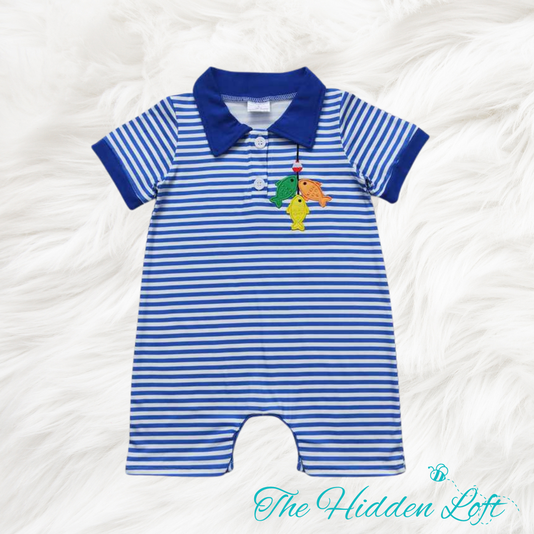 Embroidered Fish Polo Baby Romper
