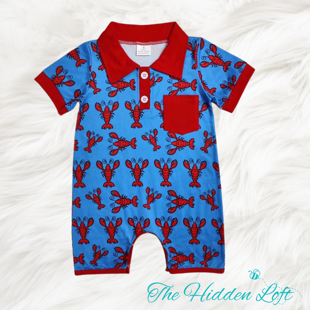 Lobster Print Polo Baby Romper