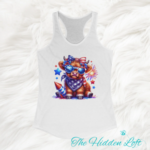 Patriotic Highland Cow Tank Top