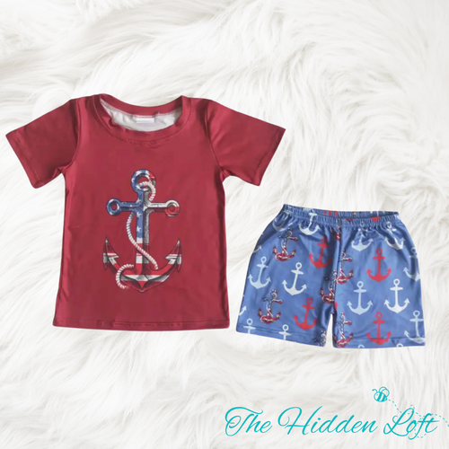 Boy’s Patriotic Anchor Shorts Outfit