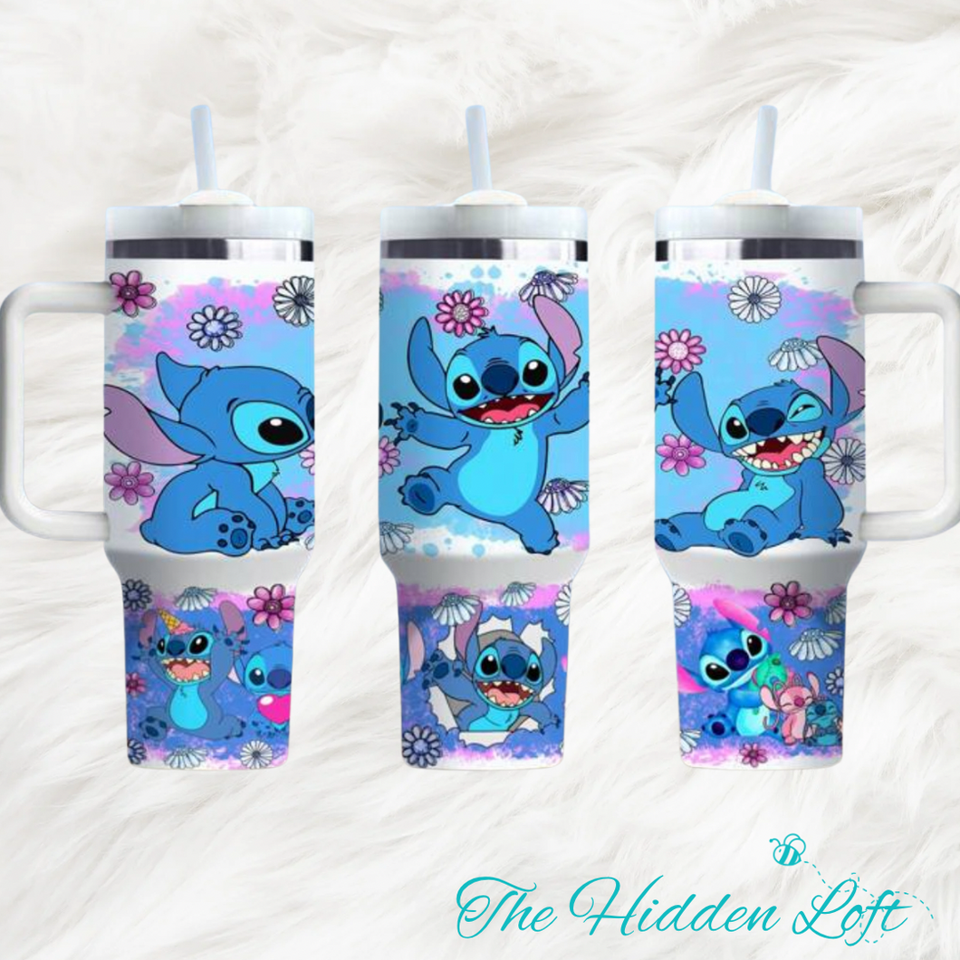 Floral Stitch Tumbler w/ Handle- 40 ounce