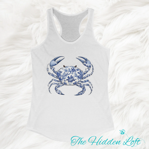 Blue Floral Crab Tank Top