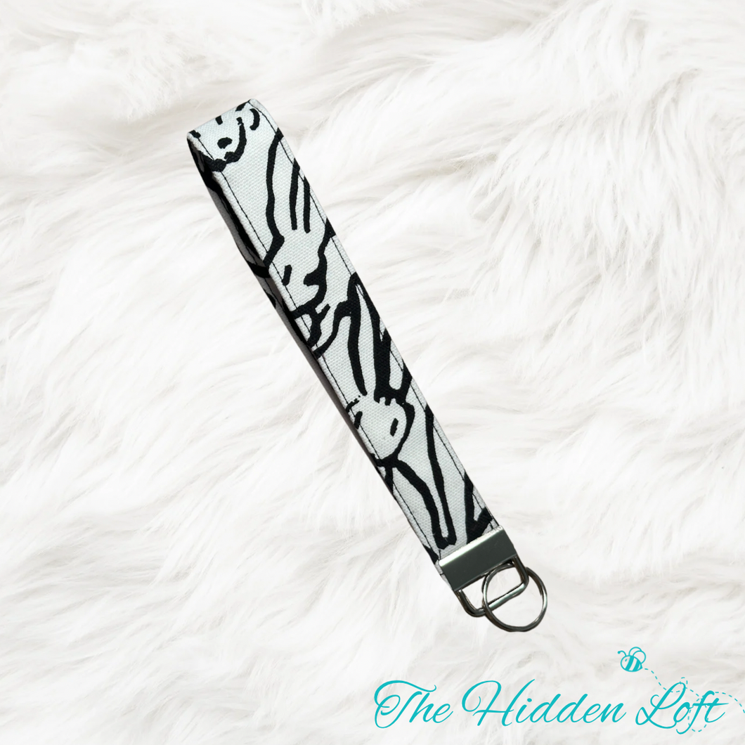 Black & White Bunny Key Fob Keychain