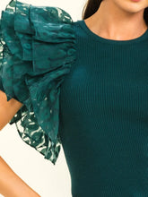 Load image into Gallery viewer, Ribbed Green Ruffled Sleeve Top