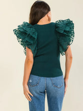 Load image into Gallery viewer, Ribbed Green Ruffled Sleeve Top