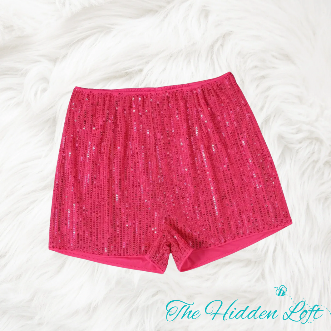 Youth Sequin Shorts- Hot Pink