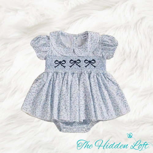 Blue Floral Bow Baby Dress