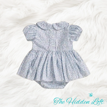 Load image into Gallery viewer, Blue Floral Bow Baby Dress
