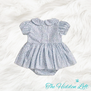 Blue Floral Bow Baby Dress