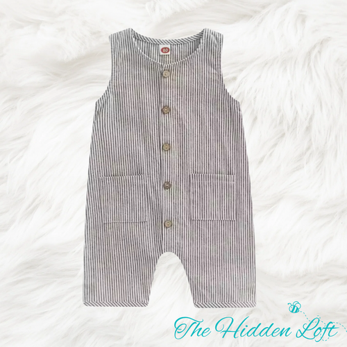 Brown & White Stripe Baby Boy Romper