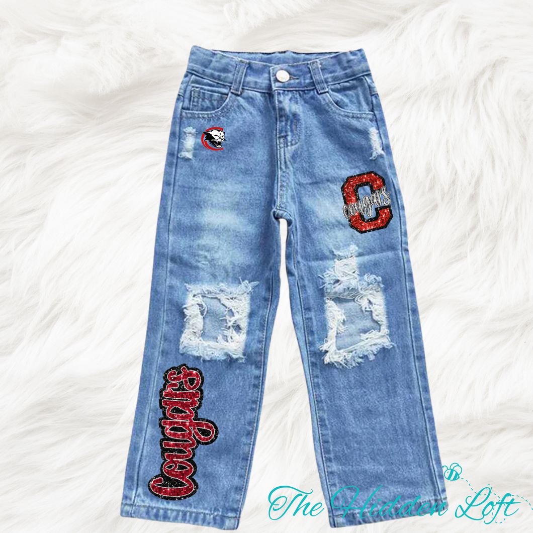Girl’s Cougars Distressed Jeans