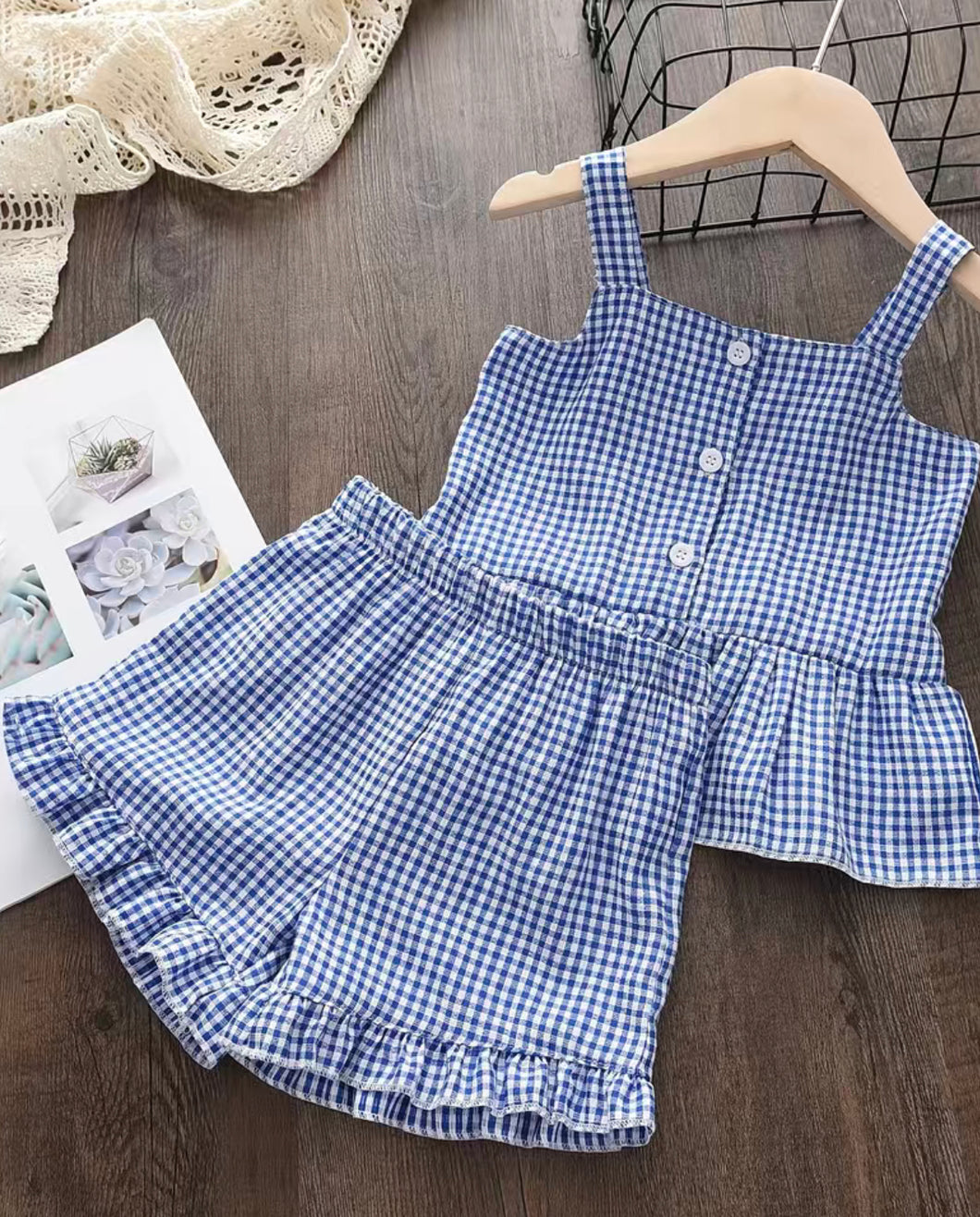Blue Gingham Shorts Outfit