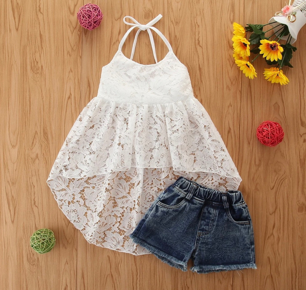 Lace Halter Shorts Outfit