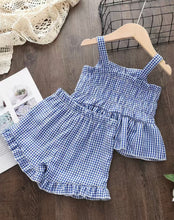 Load image into Gallery viewer, Blue Gingham Shorts Outfit