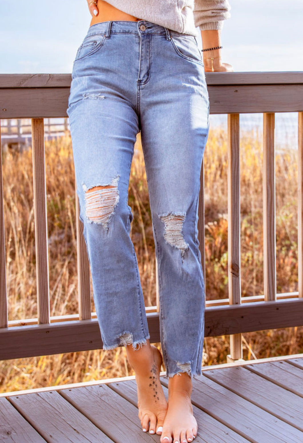 Distressed Straight Ankle Jeans