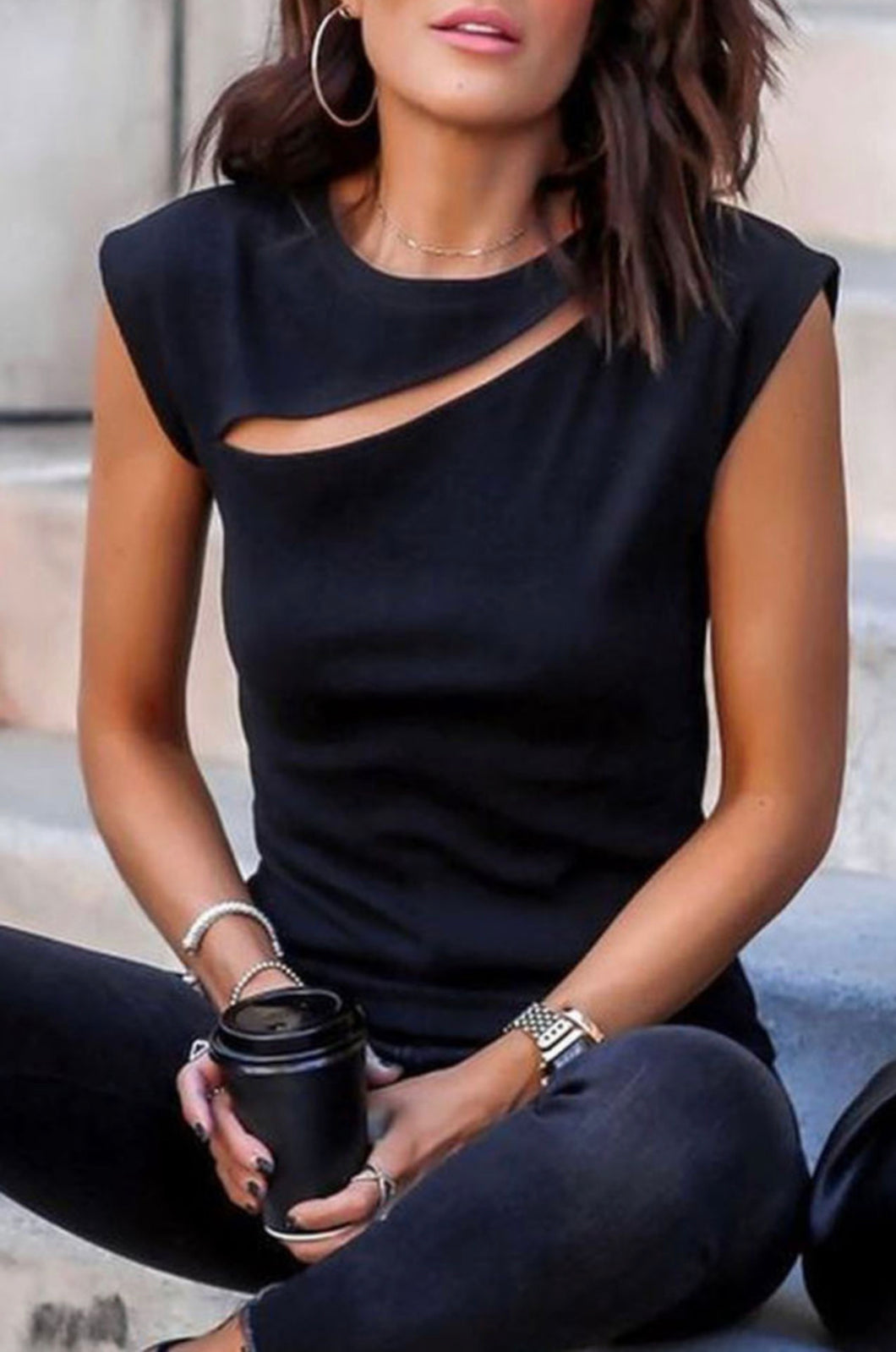 Black Cutout T-Shirt