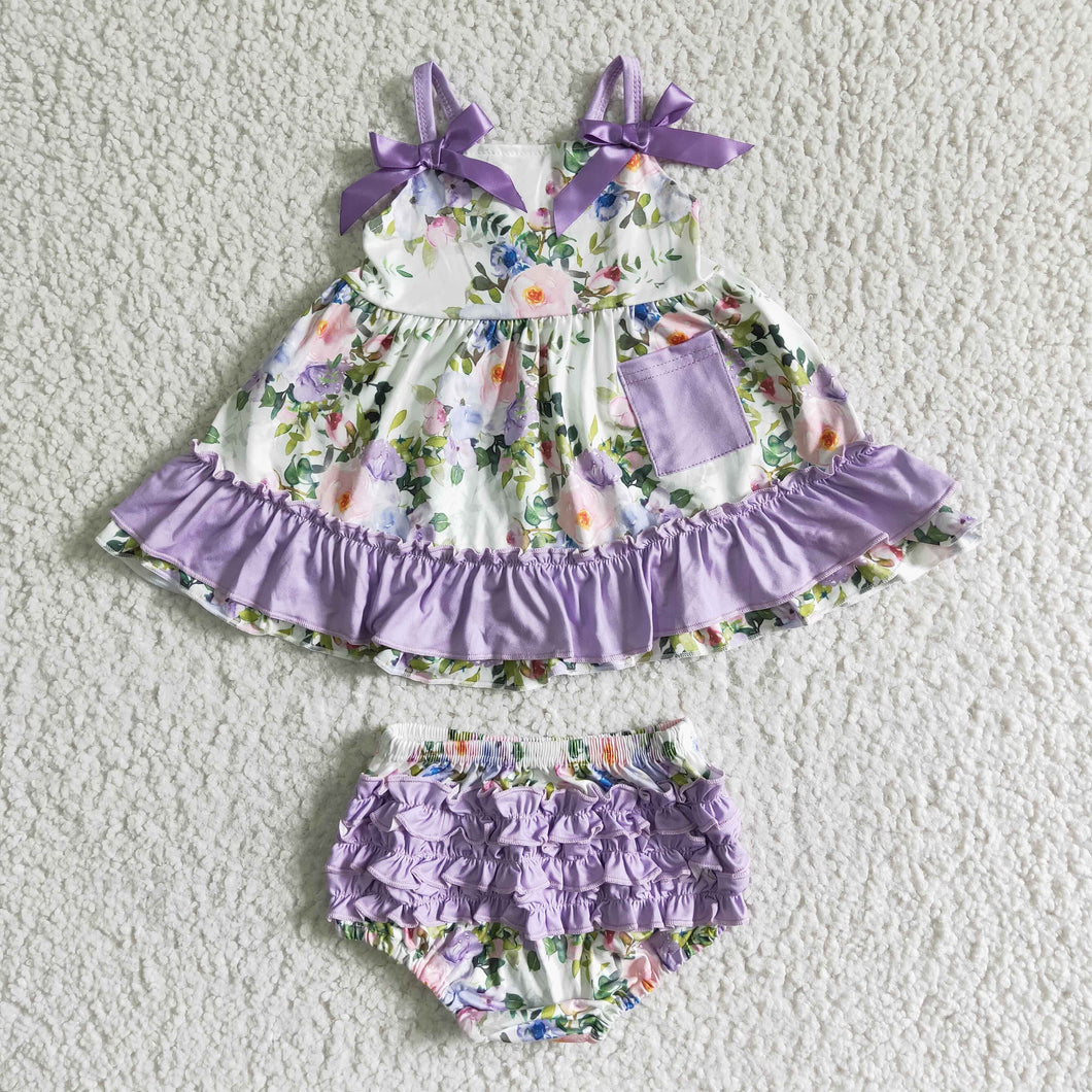 Purple Floral Ruffled Bummies Baby Outfit