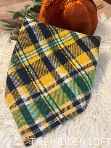 Yellow & Navy Plaid Flannel Bandana