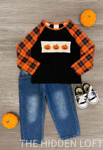 Boy’s Embroidered Jack-O-Lantern Outfit