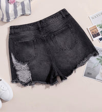 Load image into Gallery viewer, Distressed Black Denim Short