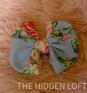 Blue Floral Hair Bow-Large