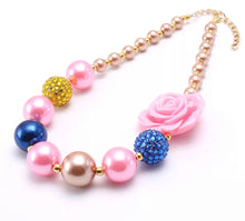 Load image into Gallery viewer, Pink, Gold, and Blue Bubblegum Bead Necklace