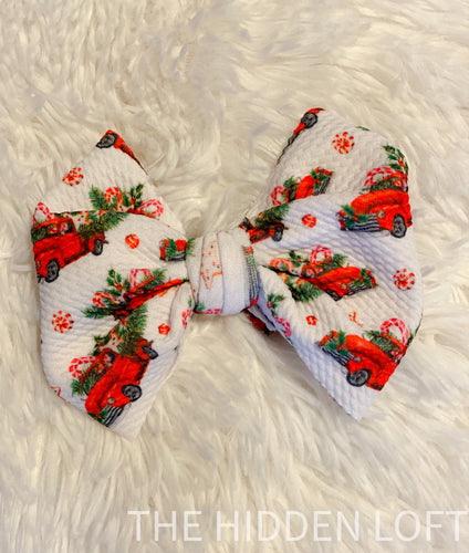 Red Christmas Truck Hair Bow- Large