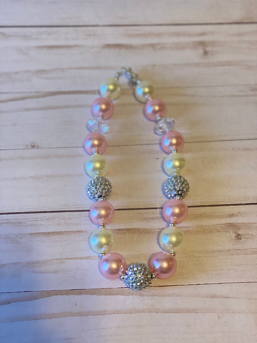 Pink and Rhinestone Bubblegum Bead Necklace