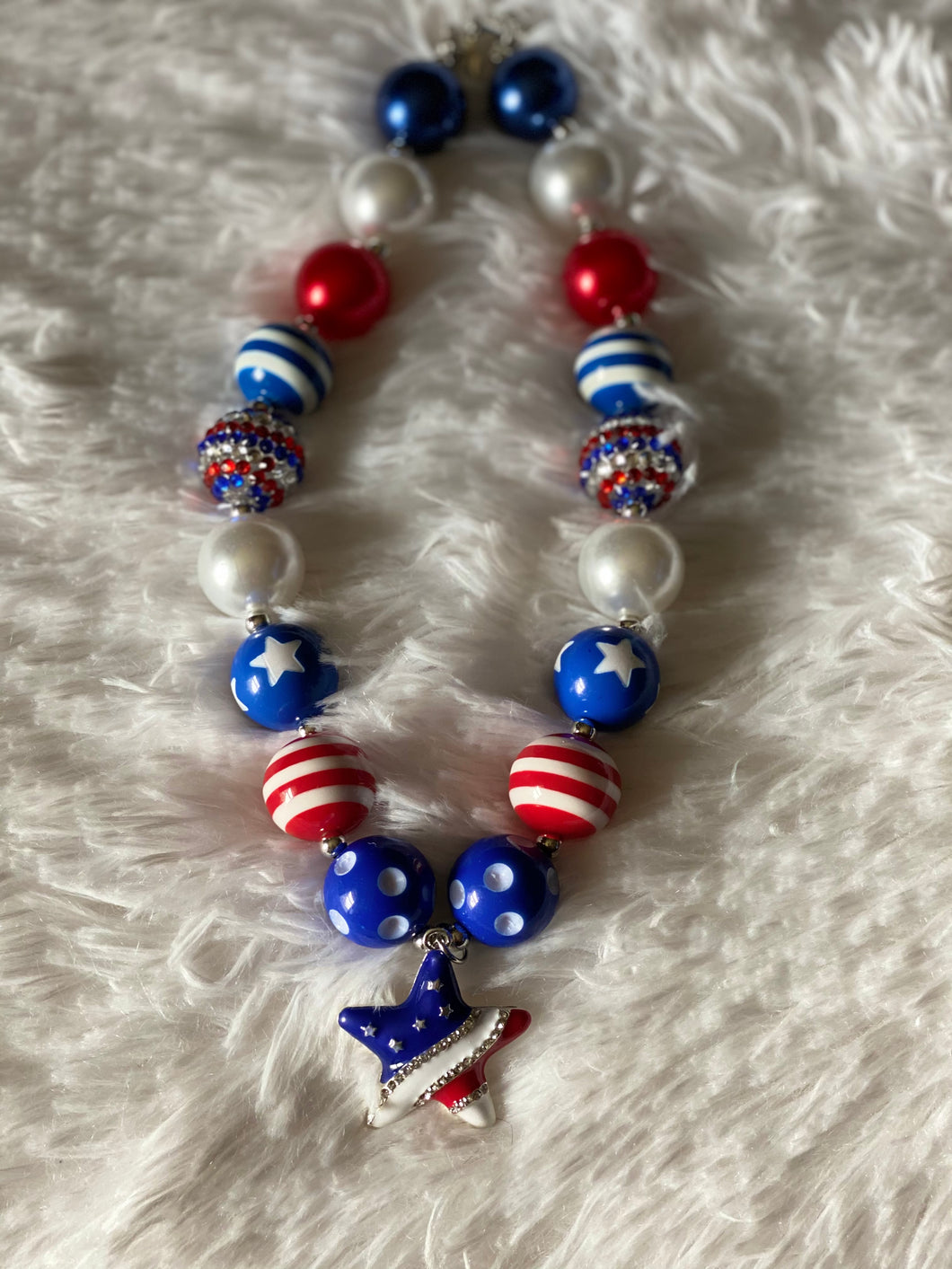 Patriotic Bubblegum Bead Necklace